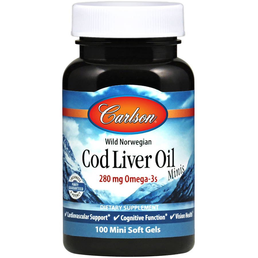 Carlson Wild Norwegian Cod Liver Oil 280 mg, 100 Mini Softgels