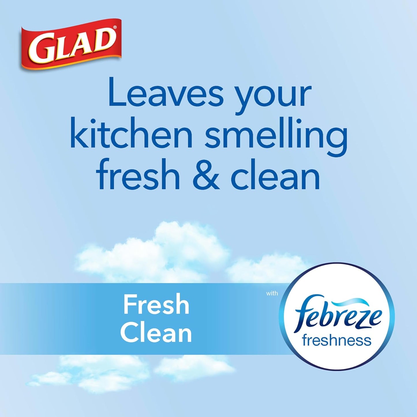 Glad Force Flex Tall Kitchen Drawstring Trash Bags 13 Gallon, Febreze Fresh Clean, 110 Bags