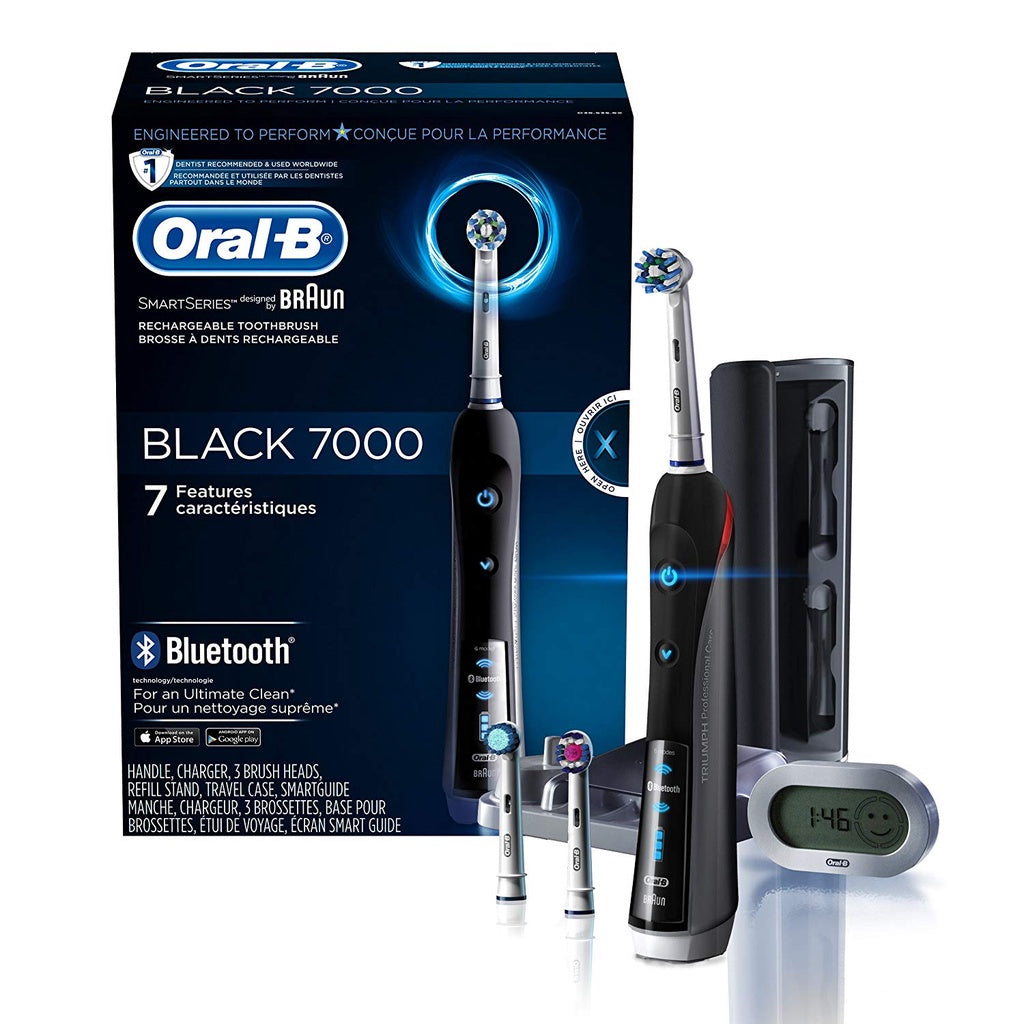 Oral-B Black 7000 SmartSeries Rechargeable Power Electric Toothbrush w 3 Replacement Brush Heads
