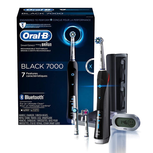 Oral-B Black 7000 SmartSeries Rechargeable Power Electric Toothbrush w 3 Replacement Brush Heads