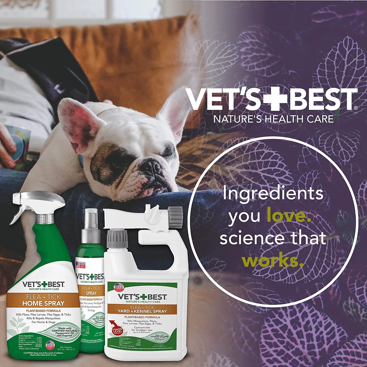 Vet's Best Flea & Tick Home Spray Plant Based Formula, 32 oz / 945ml