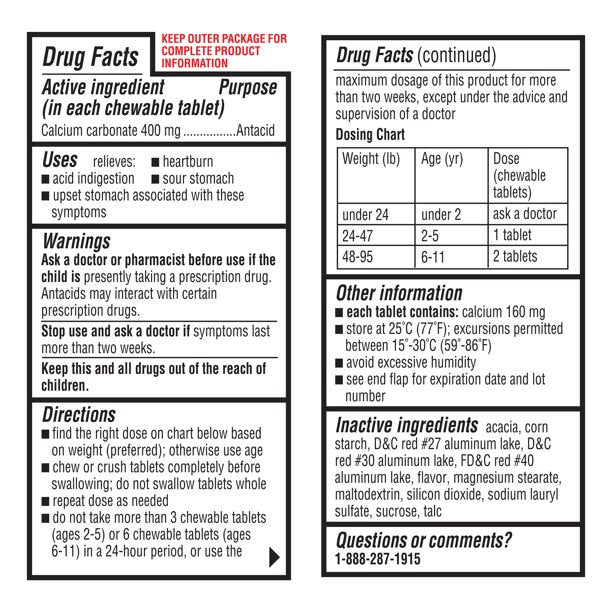 Equate Children's Stomach Relief 400 mg Bubble Gum Flavor, 24 Chewable Tablets