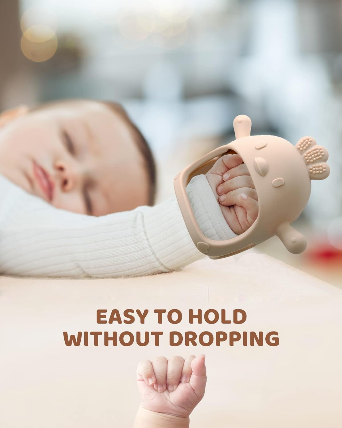 Baby Teething Toy Silicone Mitten Anti Dropping Wrist Hand Teethers (Green & Caramel)