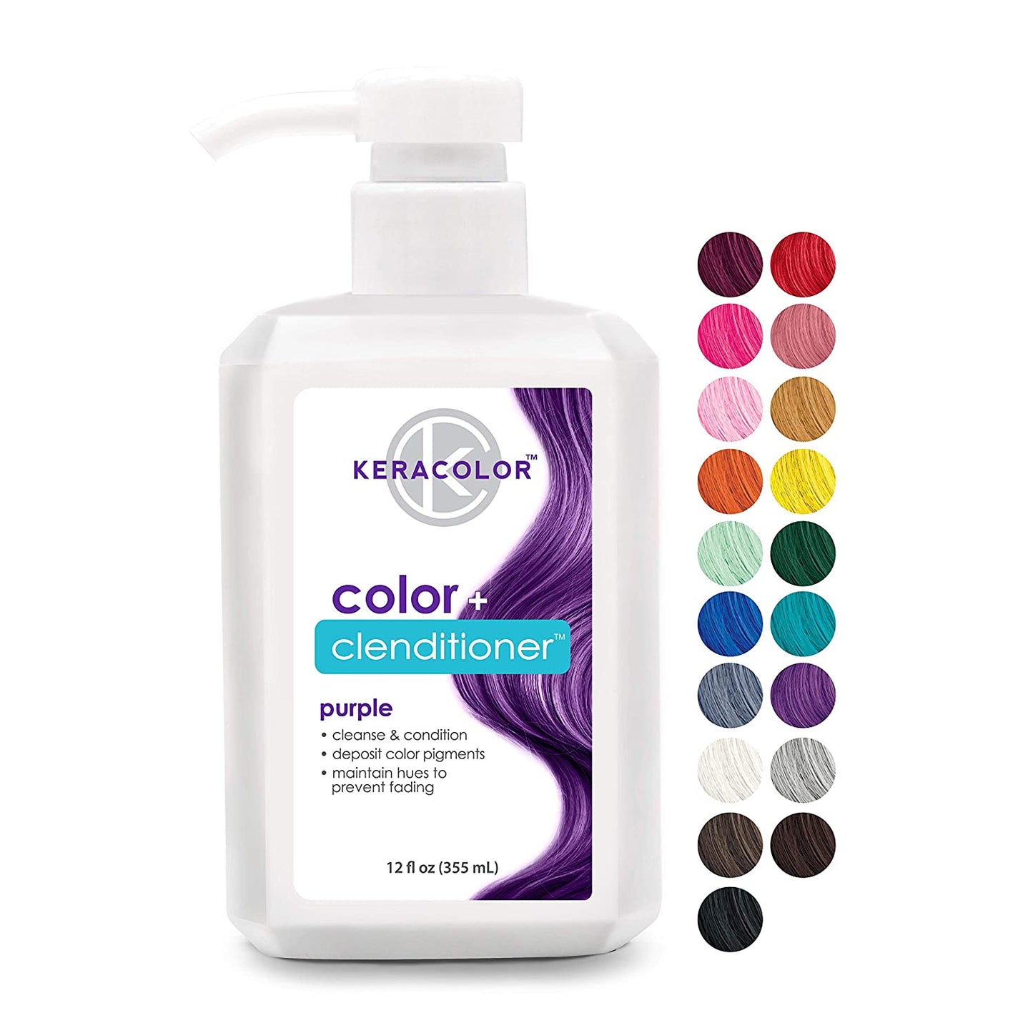 Keracolor Color + Clenditioner, Semi Permanent Hair Color Depositing Conditioner, Purple, 12 fl.oz / 355ml