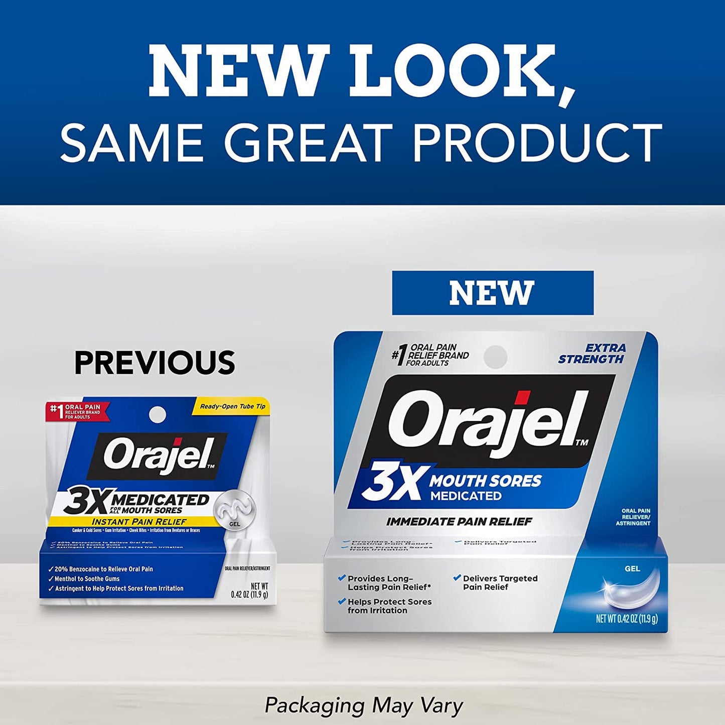 Orajel Extra Strength 3x Medicated For All Mouth Sores Gel 0.42 oz PACKAGING MAY VARY