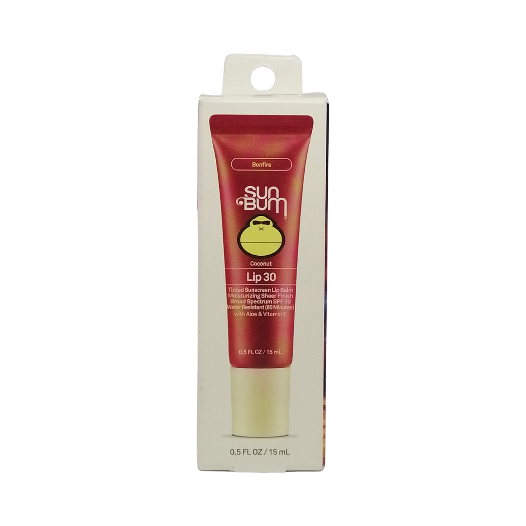 Sun Bum Tinted Sunscreen Lip Balm Moisturizing Sheer Finish Bonfire SPF 30 Coconut Flavor, 0.5 oz / 15 ml