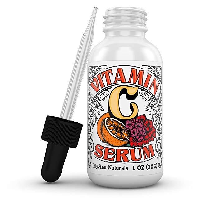 LilyAna Naturals Vitamin C Serum with Hyaluronic Acid for Face and Eyes 1 oz