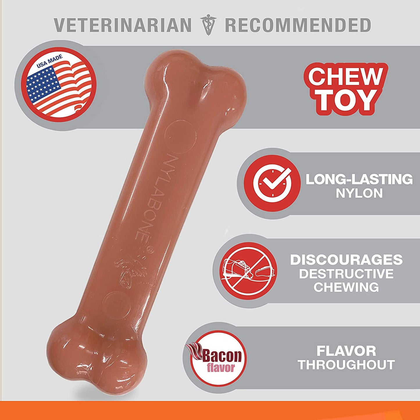 Nylabone Dura Chew Classic Twin Pack Power Chew Chicken & Bacon Flavor for Dogs Up to 35 lbs. / 16kg (NVD003VPP)