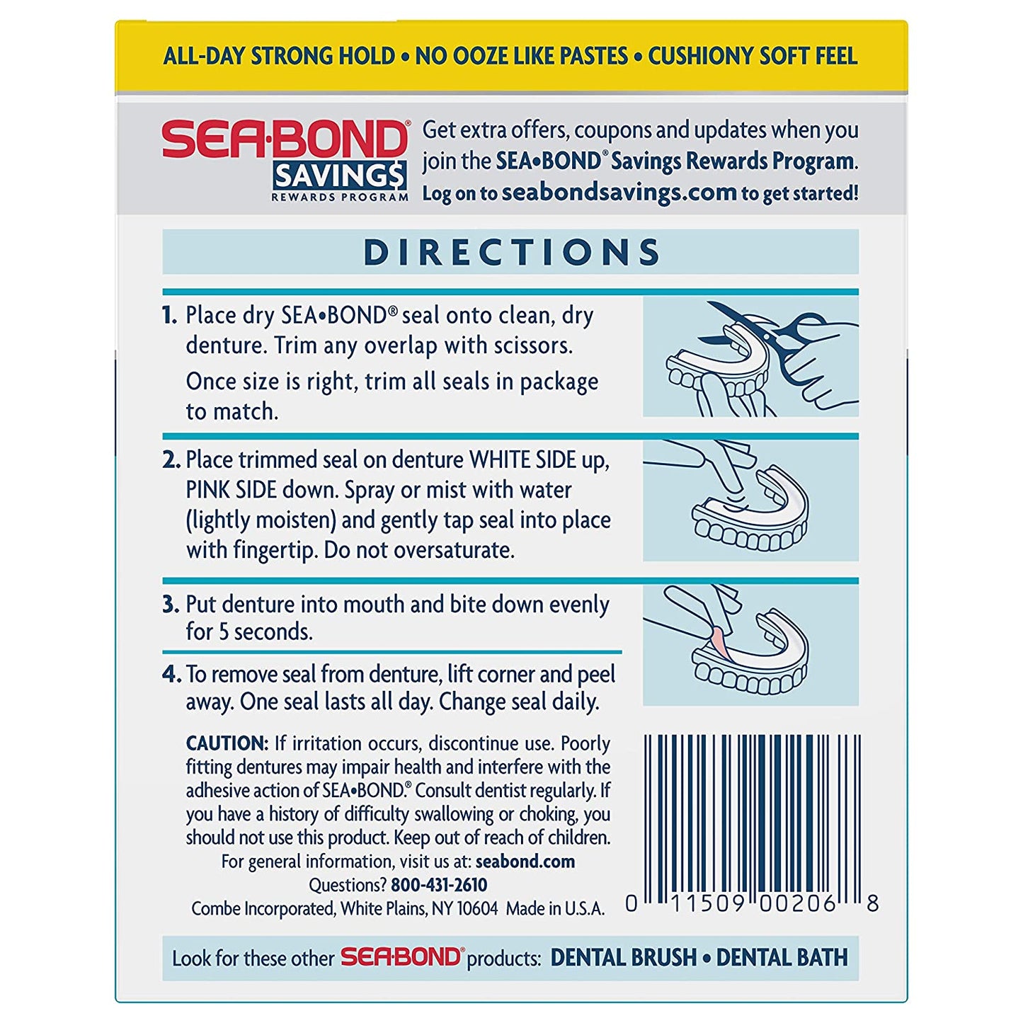 Sea Bond Denture Adhesive Seals for Lowers All-Day Strong Hold, 30 Lowers