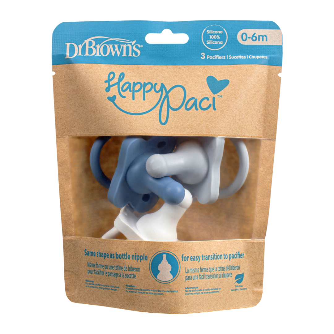 Dr. Brown's Happy Paci 0-6m Blue/Light Blue/White, 3 Pacifiers