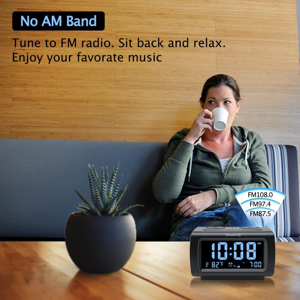 Dreamsky Alarm Clock with FM Radio 1.2 Inch Blue Digit Display