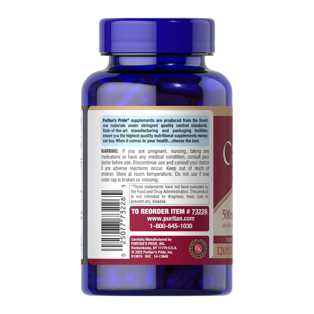 Puritan's Pride Naturally Sourced Cranberry Fruit Concentrated 500mg Supplement 120 Rapid Release Capsules