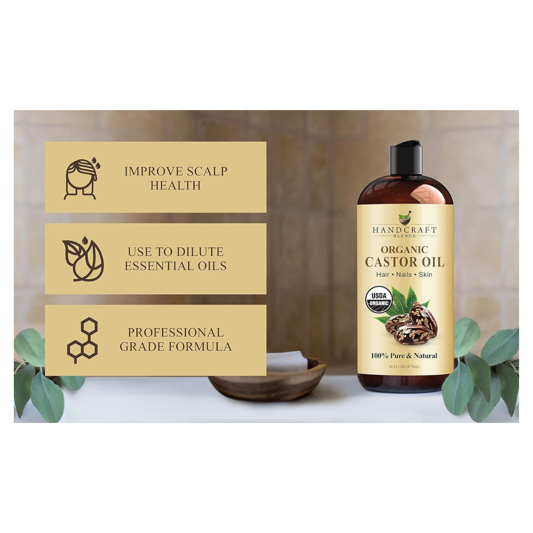 Handcraft Blends Organic Castor Oil USDA Organic 100% Pure & Natural 16 fl. oz. (473mL)