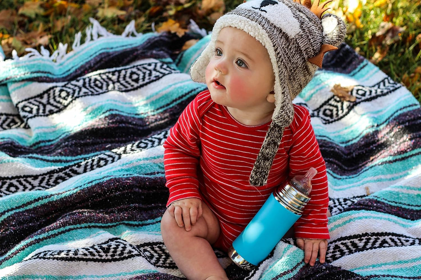 Pura Stainless Steel Infant Bottle w/Sleeve, Medium-Flow Nipple, 3 Months+ (Aqua) 11oz/325ml