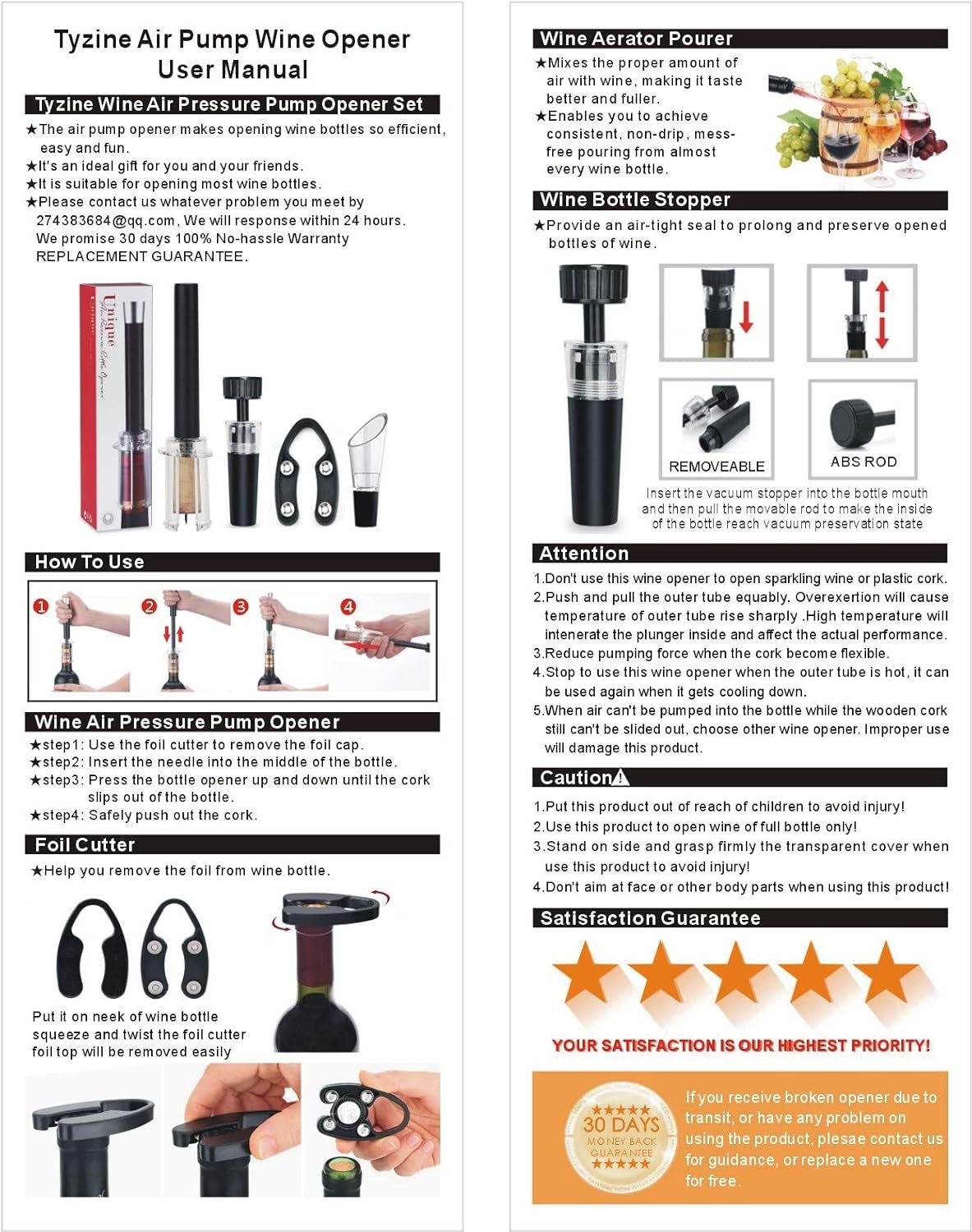 Tyzine Air Pump Bottle Opener, 1 Count