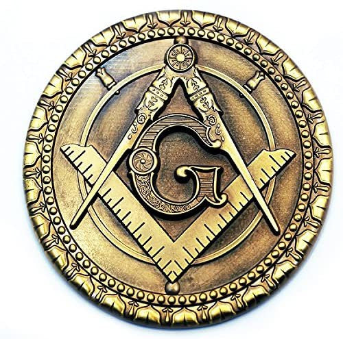 Square & Compass Round Masonic Auto Emblem - [Antique Brass][3'' Diameter] - 1 emblem