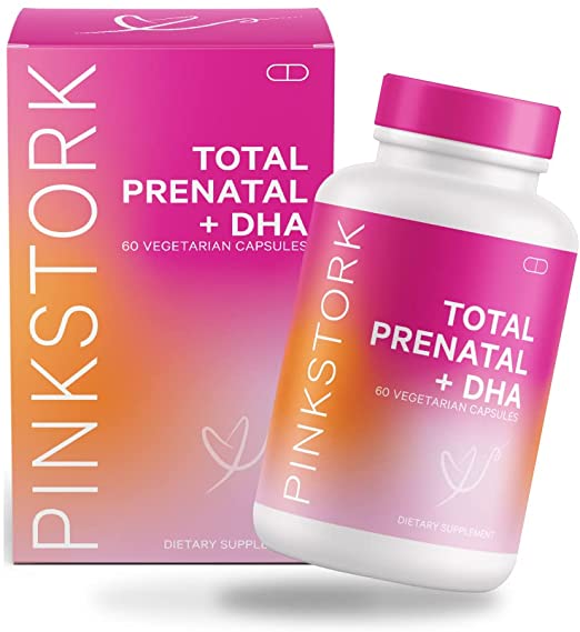 Pink Stork Total Prenatal Vitamins Plus DHA 60 Vegetarian Capsules PACKAGING MAY VARY NO BOX