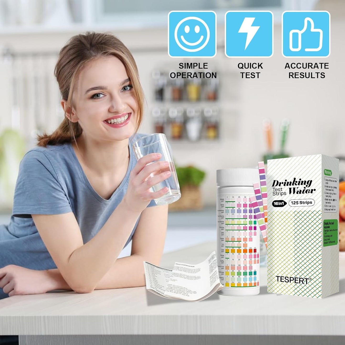 Tespert 16 in 1 Water Testing Kits for Drinking Water (125 Strips)