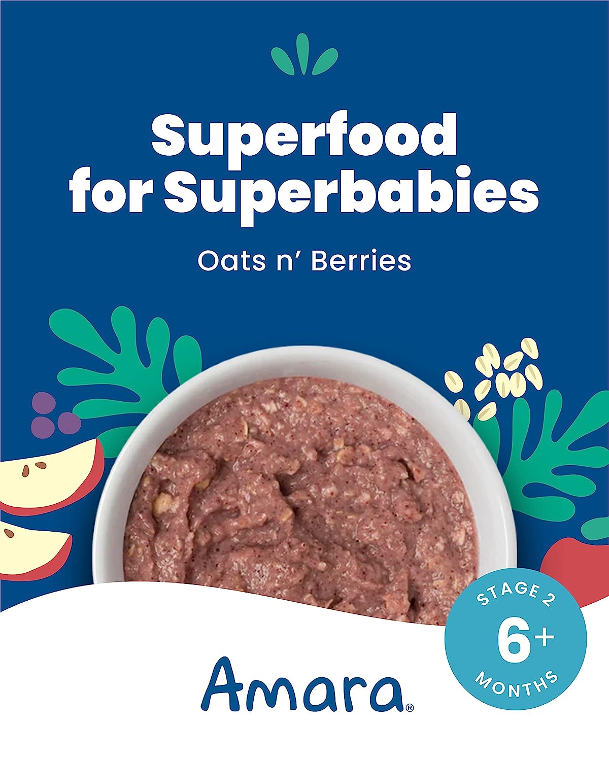 Amara Organic 6 Months+ Baby Food No Added Sugar Oats n' Berries 0.63 Oz / 18g