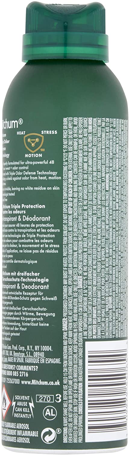 Mitchum Men Sport 48 HR Triple Odor Defense Antiperspirant & Deodorant Spray, 150ml