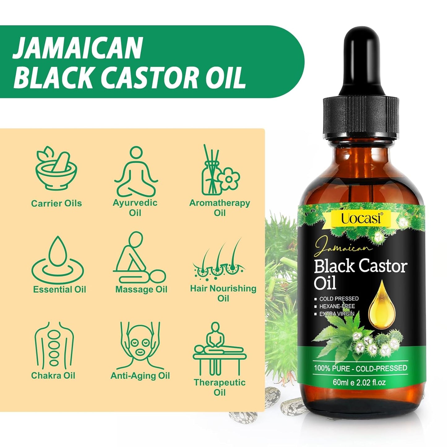 Uocasi Jamaican Black Castor Oil, 60 ml / 2.02 fl.oz