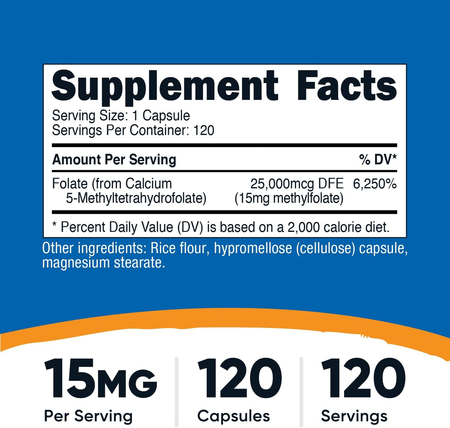 Nutricost L-Methylfolate 5-MTHF 15mg Supplement, 120 Capsules