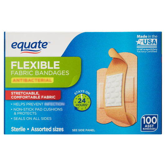 Equate Flexible Fabric Bandages Assorted Sizes, 100 Count