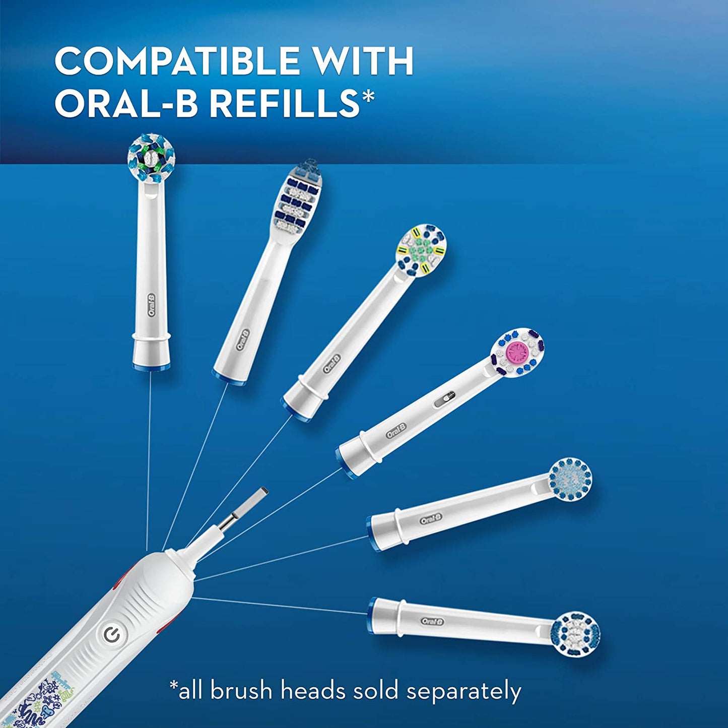Oral-B Kids Rechargeable Electric Toothbrush with Coaching Pressure Sensor and Timer Powered by Braun, White (1 Handle, 2 Brush heads and 1 Charger)