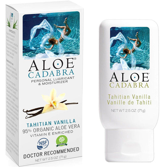 Aloe Cadabra Personal Lubricant and Moisturizer 95% Organic Aloe Vera, Flavored Tahitian Vanilla, 2.5 Ounce NO BOX