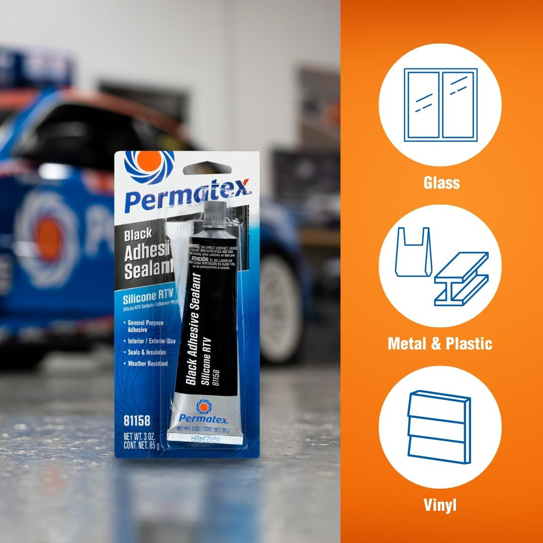 Permatex Black Adhesive Sealant Silicone RTV 81158, 3 oz / 85 g