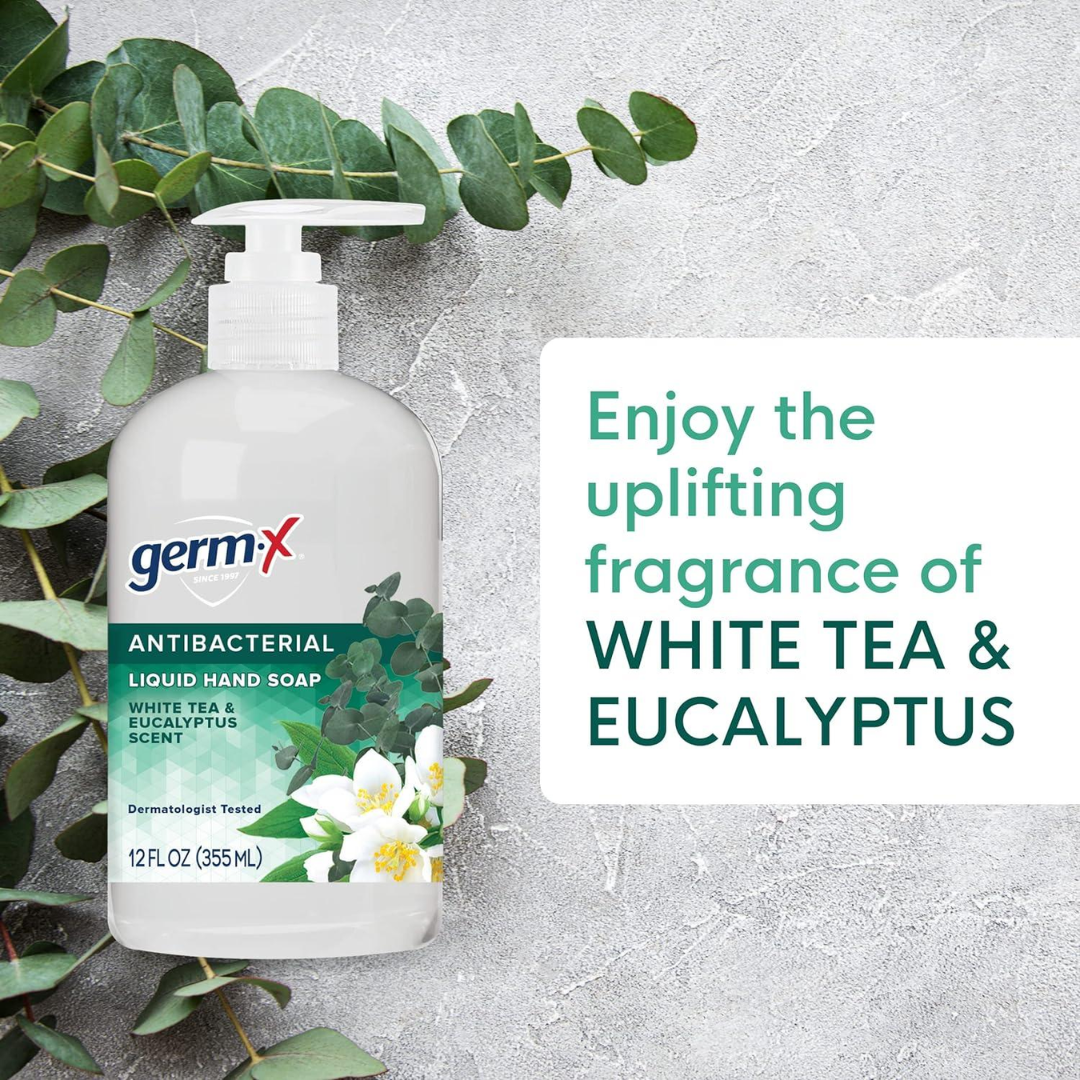 Germ-X Antibacterial Liquid Hand Soap White Tea & Eucalyptus Scent, 12 oz / 355 ml