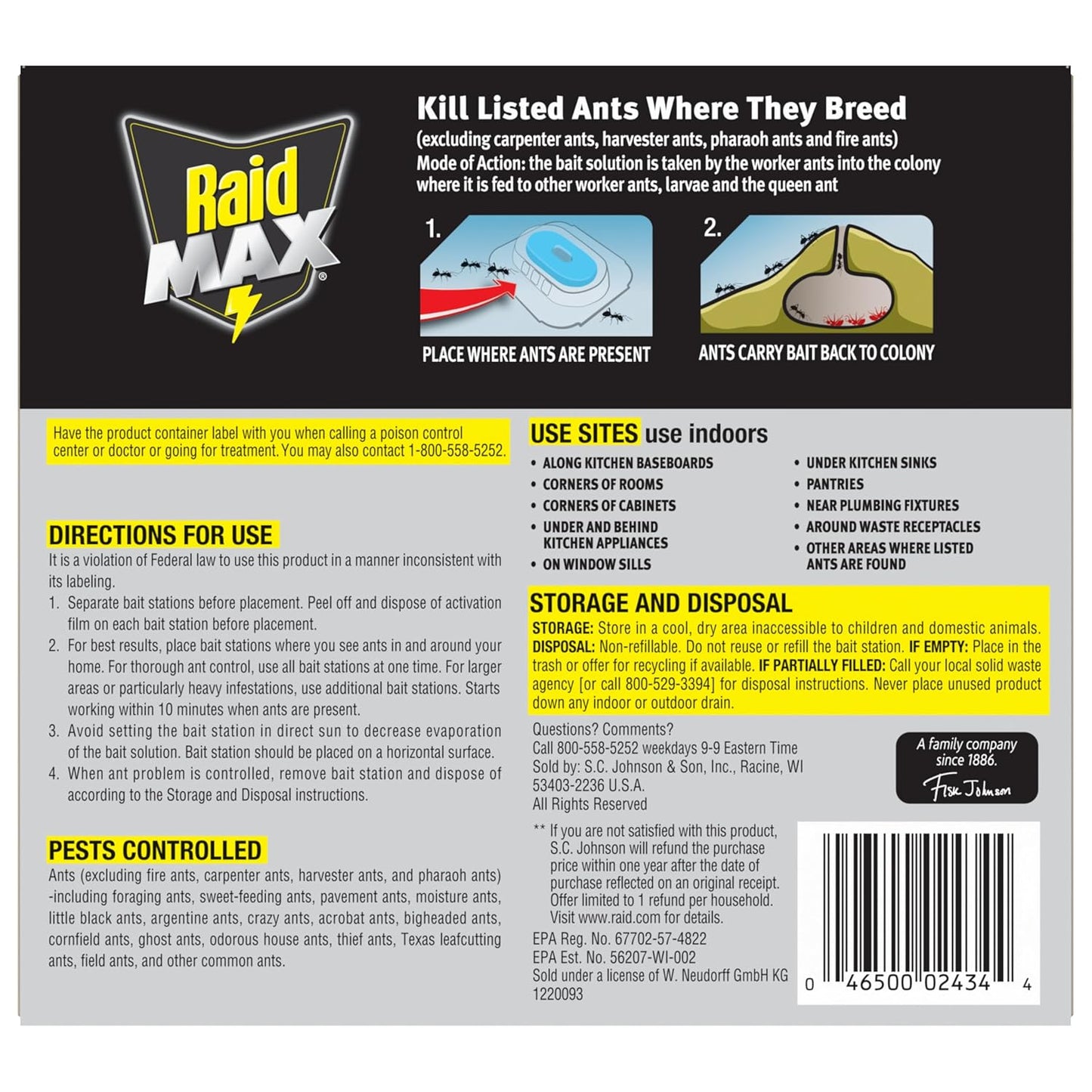 SCJohnson Raid Max Liquid Ant Bait, 4 Bait Stations of .25 fl oz