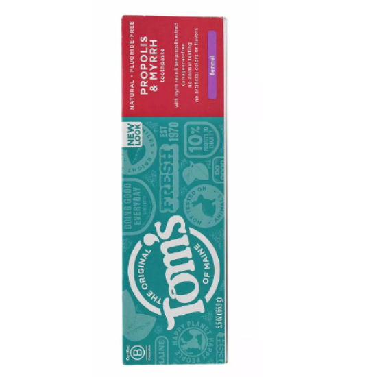 Tom's of Maine Antiplaque Fluoride-free Fennel Toothpaste with Propolis and Myrrh, 5.5 Ounce NO BOX