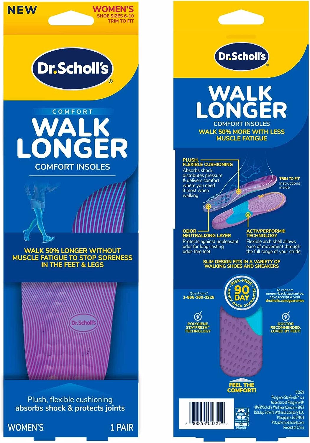 Dr. Scholl's Walk Longer Comfort Insoles, Women's Size: 6-10 (1 Pair)