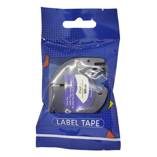 Label Tape for Letra Tag Labelmakers Plastic White 12mm x 4m, 1 Refill