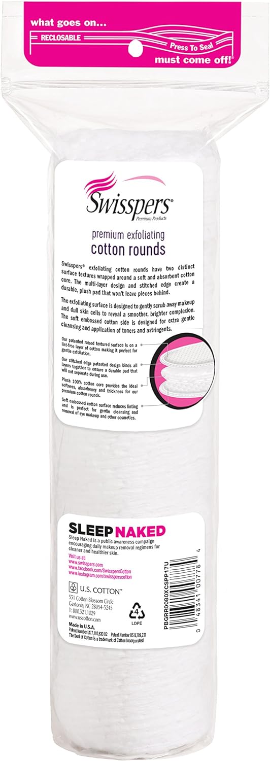 Swissper Premium Exfoliating Cotton Rounds - 80 Count