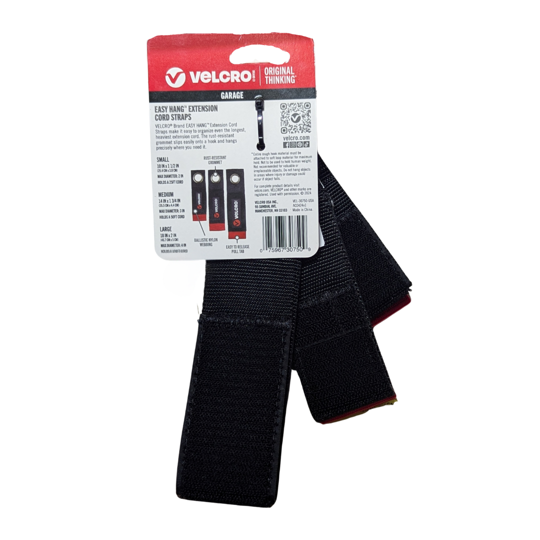 Velcro Brand Garage Easy Hang Cord Straps Can Hold 60-100LB, 3 Piece Small Medium Large