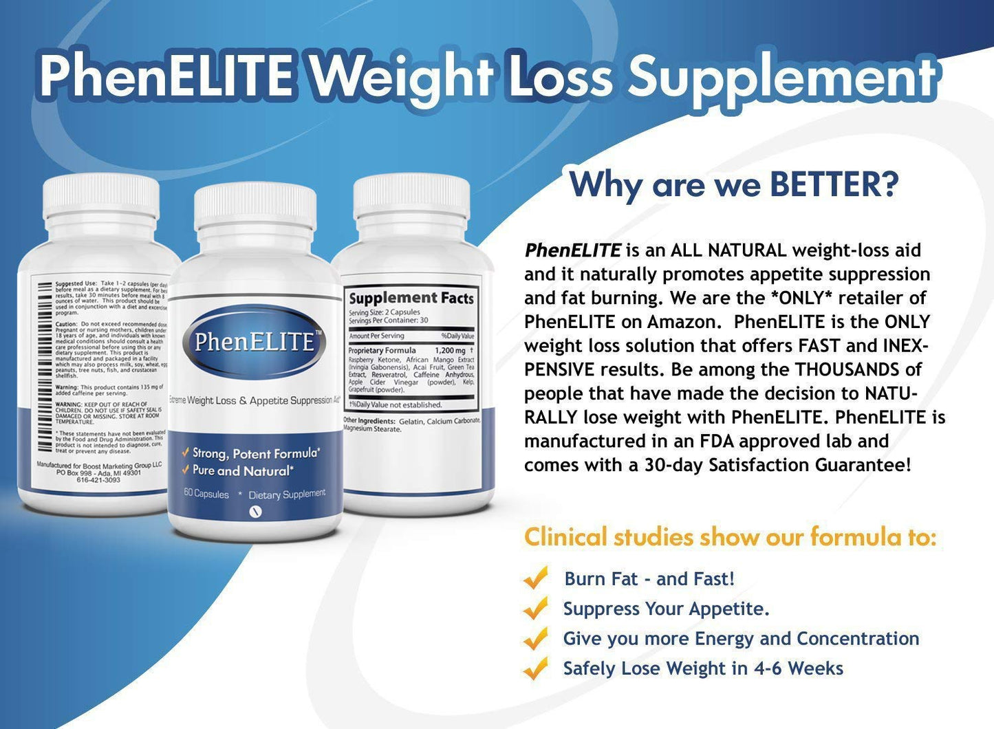 PhenELITE Weight Loss & Appetite Suppressant, 60 Capsules
