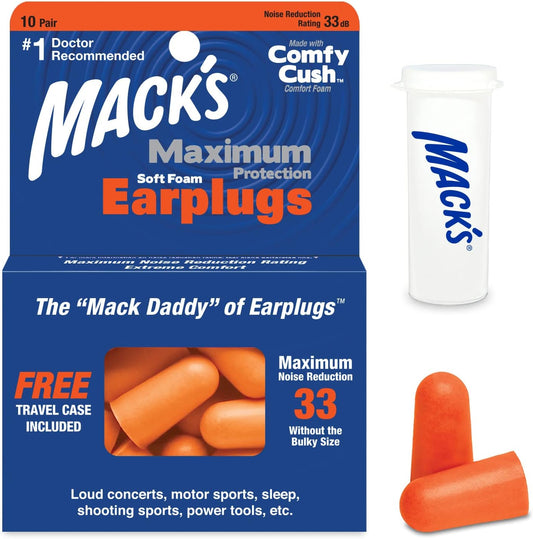 Mack’s Maximum Protection Soft Foam Earplugs 33db Noise Reduction 10 Pair