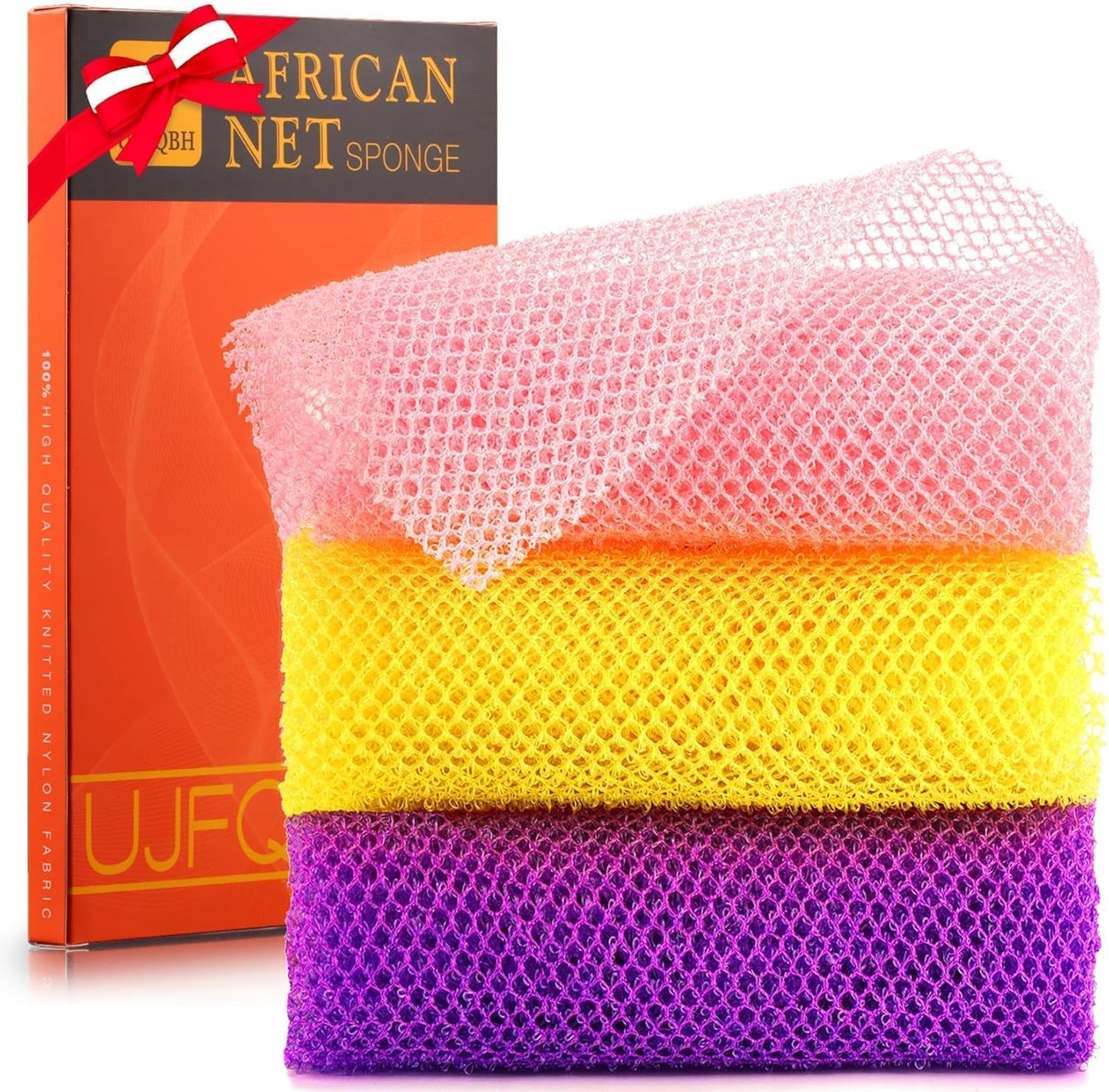 UJFQBH African Bath Net Sponge, 3 Pieces (Pink,Yellow,Purple)