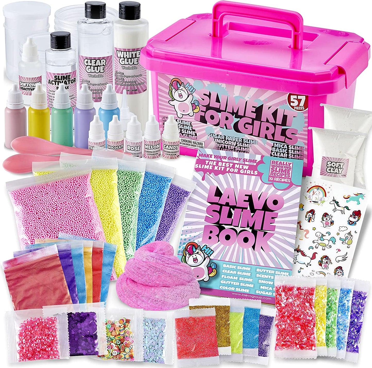 Laevo Unicorn Slime Kit for Girls, 57 Pieces (CLAY NOT INCLUDED)