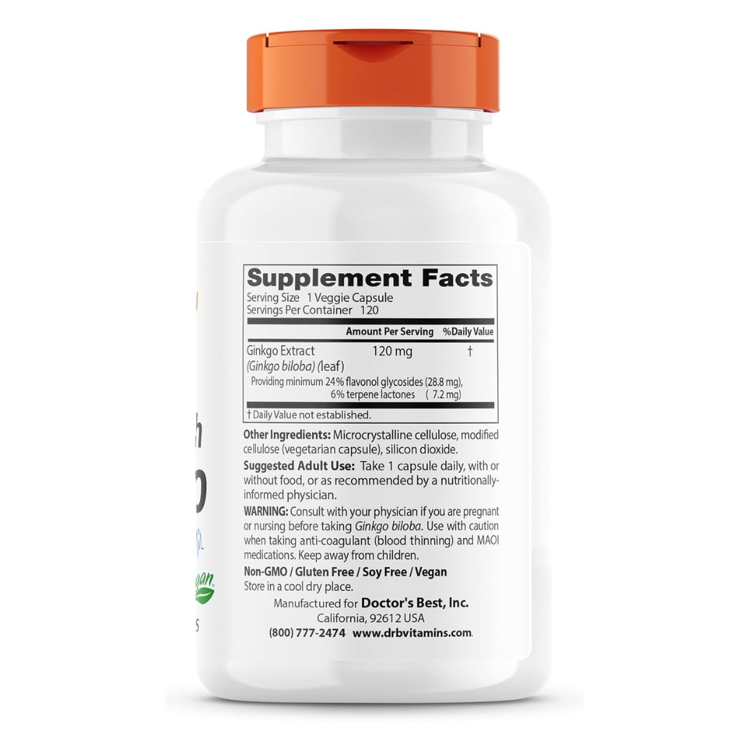 Doctor's Best Extra Strength Ginkgo Supplement 120 Veggie Caps