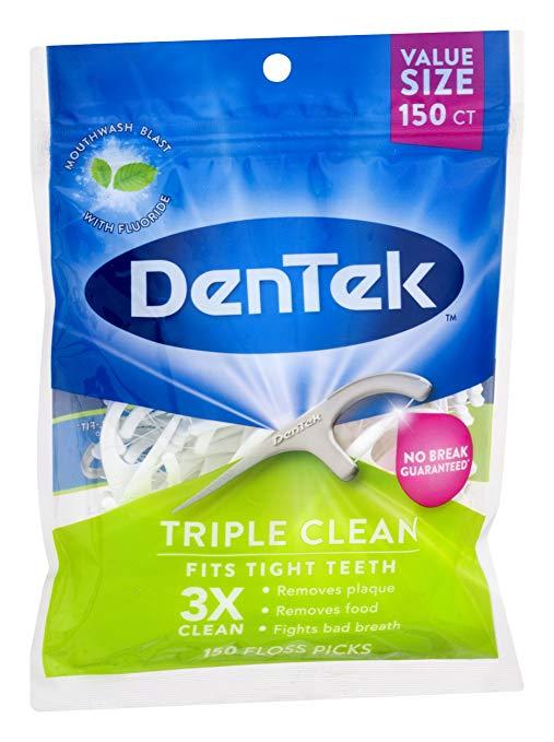 DenTek Triple Clean Floss Pick 3X Clean: Removes Plaque & Food and Fights Bad Breath (150 Picks)