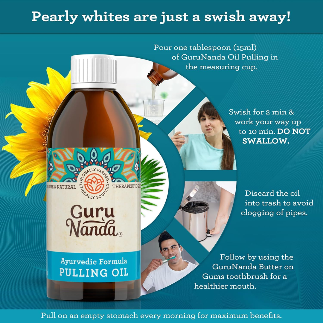 Guru Nanda Ayuverdic Teeth Whitening Formula Pulling Oil, 8.45 oz / 250 ml