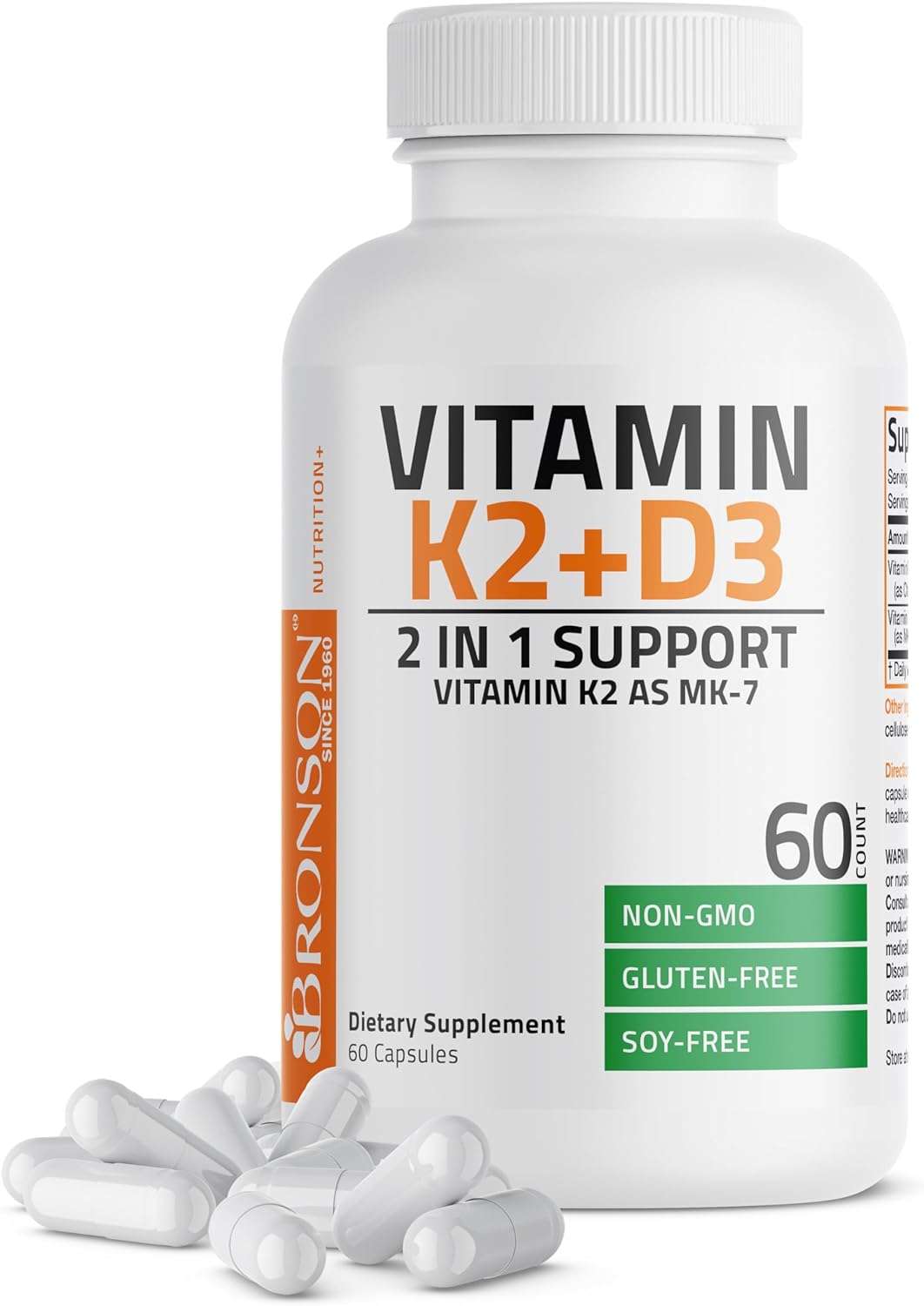 Bronson Vitamin K2 + D3 2 in 1 Support Supplement 60 Capsules