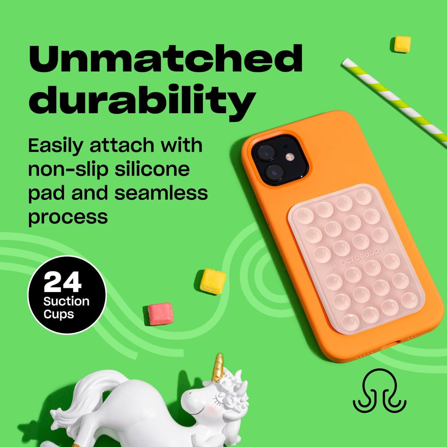 Octobuddy Pink Silicone Suction with Phone Case Adhesive, 1 Count