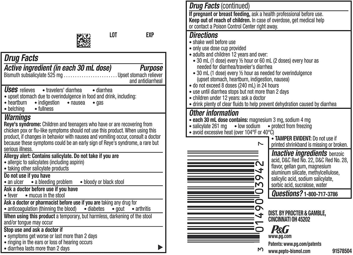 Pepto Bismol 5 Symptom Stomach Relief Liquid, Original, 12 fl.oz. / 354 ml