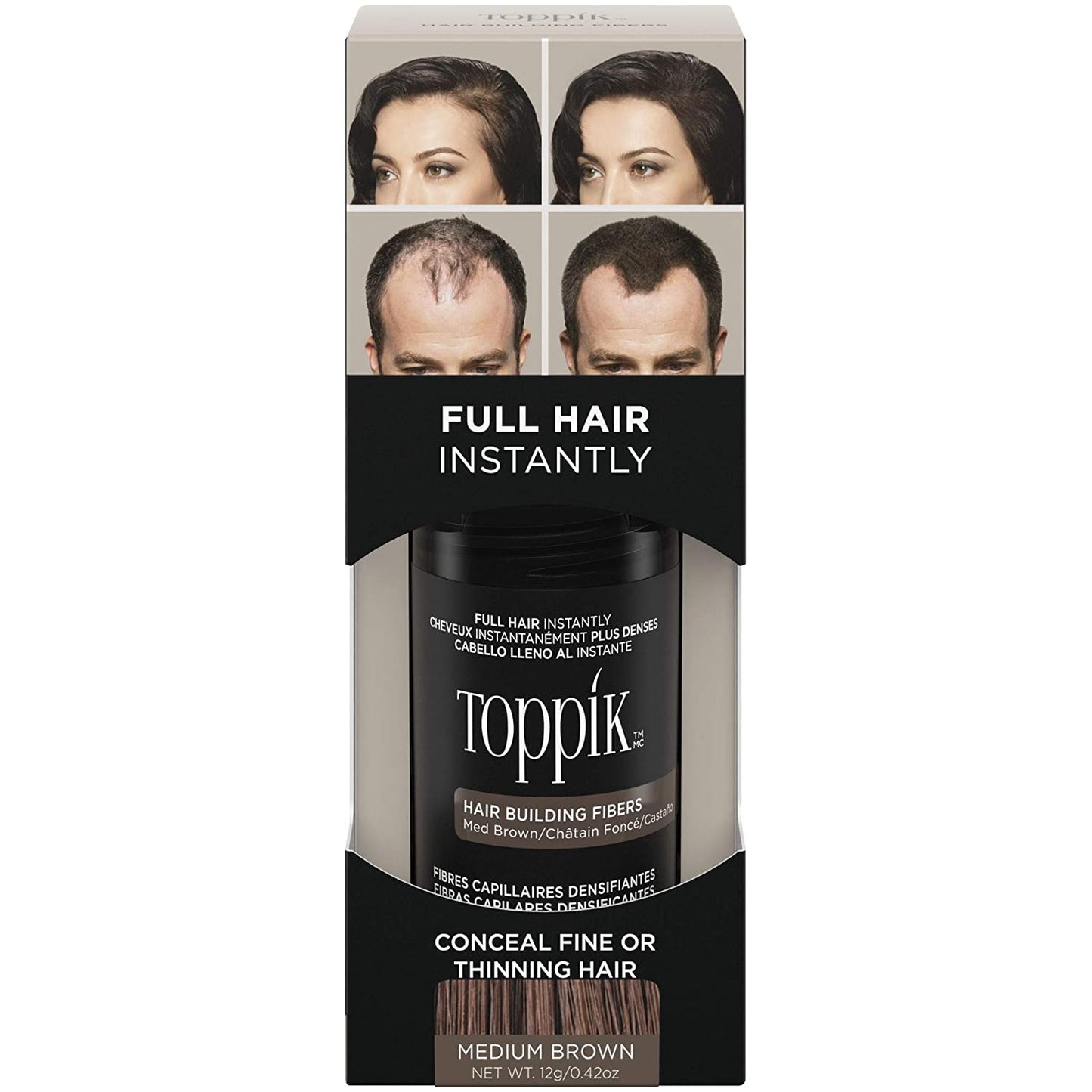 Toppik Hair Building Fibers for Men & Women, Medium Brown, 12 g No Box