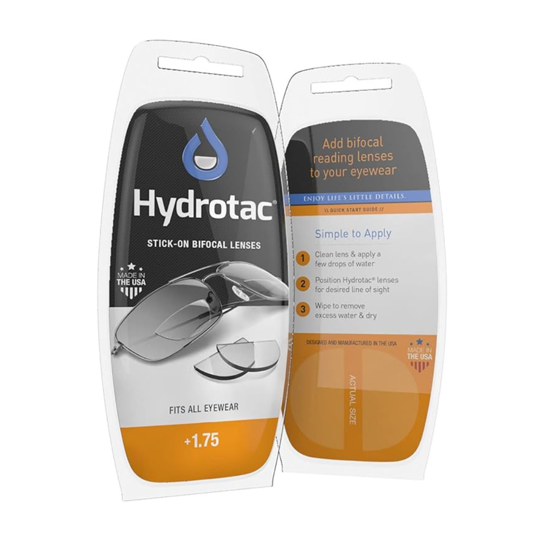Hydrotac Optx 20/20 Stick On Magnification Reusable Bifocal Lenses, +1.75 Diopter