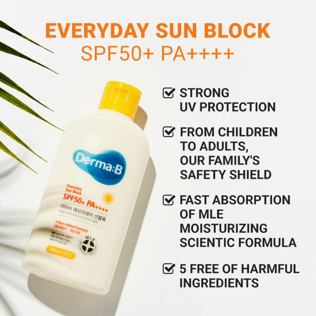 Derma B Everyday Sun Block SPF 50+ PA++++, 200 ml / 6.7 oz